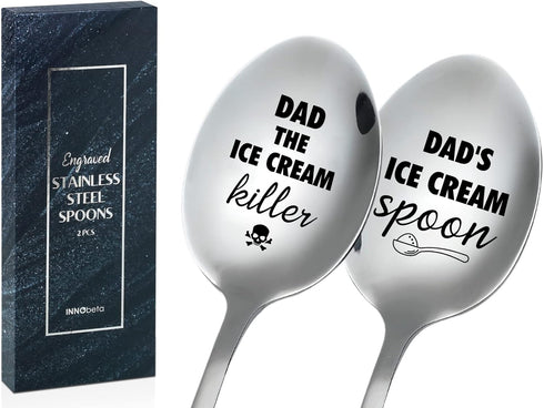 Dads Ice Cream Spoon, 2 Pcs Stainless Steel Coffee Spoons Set, Gifts for Dad on Birthday/Christmas/Thanksgiving, Gift Ready Package, DAD THE ICE C...