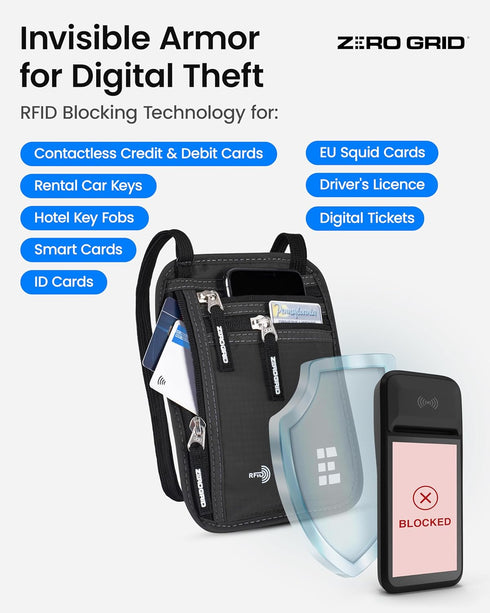 Neck Wallet for Travel & Passport Holder with RFID Blocking - Slim & Easy to Conceal Nylon Travel Pouch for men & women - Holds Phone, Cash, Cards...