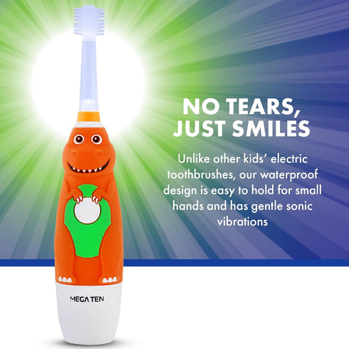 Brilliant Oral Care Kids Sonic Electric Toothbrush with Soft Bristles, Round Brush Head, LED Light, and Timer, for Children Ages 5+, Dinosaur...