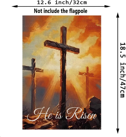 Easter Garden Flag He Is Risen Religious Cross Christian Burlap Double Sided Vertical Holiday Spring Yard Outdoor Decor 12.5 x 18 Inch...