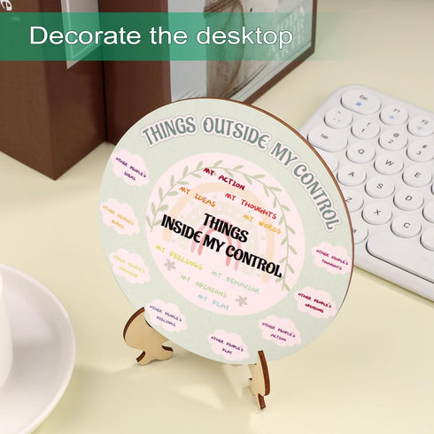 NQEUEPN Feelings Wheel with Stand, 5.51 Inch Double-Sided Emotion Mental Health Mood Wheel Chart Wooden Feelings Wheel Gift for Women Men Home Off...