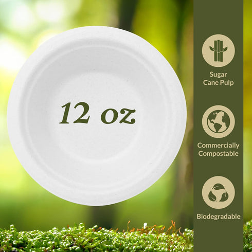 Reli. Compostable Paper Bowls, 12 oz (30 Pack) | White Paper Bowls, Disposable | Eco-Friendly, Heavy Duty Soup Bowl | Biodegradable, Sugar Cane Fi...