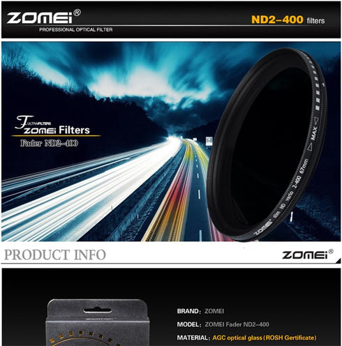 Zomei 77mm Ultra Slim ND2-ND400 Fader Variable Neutral Density Adjustable ND Lens Filter Optical Glass...