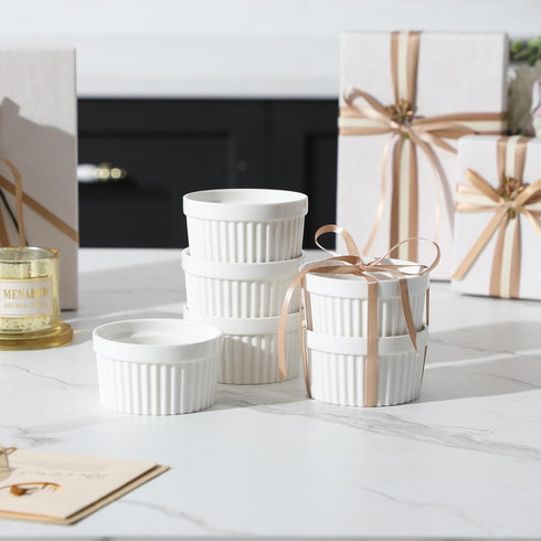 MALACASA Ramekins 4 oz Oven Safe, Porcelain Creme Brulee Ramekins Pudding Custard Cups Small Ceramic Souffle Dishes Ramakan Ramiken Ramicans Bakin...