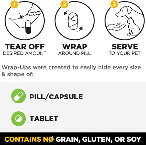 Wrap-Ups: Pill Wrapper - Peanut Butter - 30 Servings Bag, Dogs & Cats, Pet Treat Hides Any Size Pills, All Natural Limited Ingredients, USA...