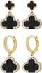 Lucky Clover Earrings Gold Dangle Hoop Earrings Black White Red Clover Earrings-Stud Jewelry Set for Women Trendy...