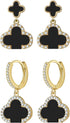 Lucky Clover Earrings Gold Dangle Hoop Earrings Black White Red Clover Earrings-Stud Jewelry Set for Women Trendy...