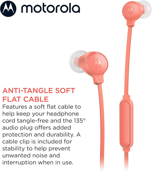 Motorola Earbuds 3-S Wired Earbuds with Microphone - Corded in-Ear Headphones, Comfortable Lightweight Silicone Ear Buds, Non-Tangle Flat Cable, 9...