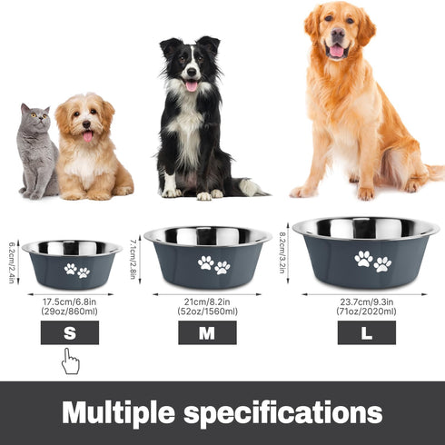 Stainless Steel Dog Bowls, Nonslip Rubber Bottom No Spill Proof Skid Metal Insulated Dog Bowls for Large Medium Small Breed Dogs (Grey, 3.6 Cups/2...