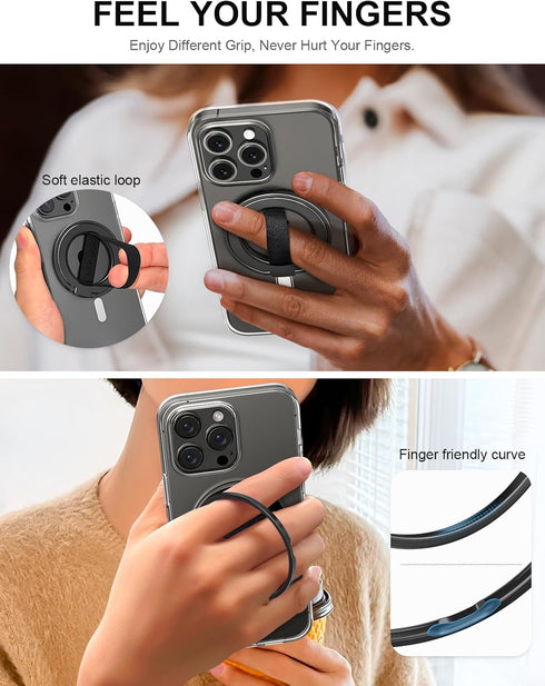 EWA MagOne Ultra Phone Grip Stand with Replaceable Elastic Finger Loop, Removable Magnetic Ring Holder Kickstand Loop, Double-Sided Magnetic Acces...