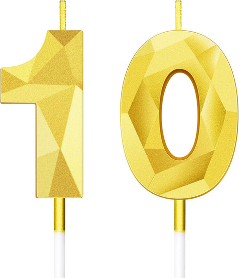 10th Birthday Candles Cake Numeral Candles Happy Birthday Cake Candles Topper Decoration 3D Number Candles Cupcake Topper for Birthday Wedding Ann...