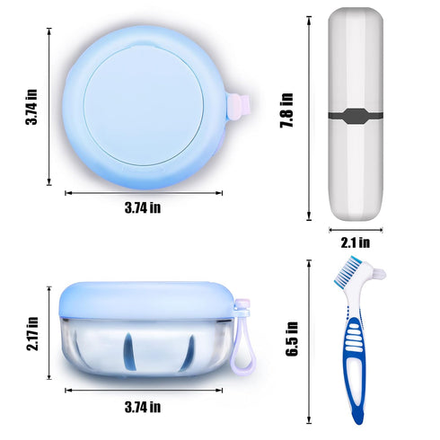 Denture Case with Brush & Portable Toothbrush Box, 100% No-Leak Retainer Box Set for Traveling Perfectly, Retainer Cup with Strainer & Mirror for ...