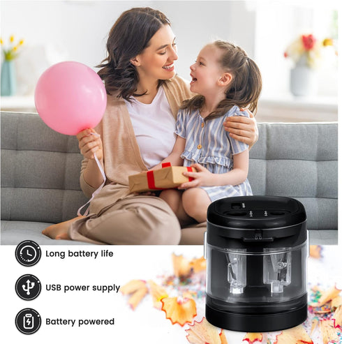 Eagle Electric Pencil Sharpener, Battery or USB Operated, Dual Holes, Dual Blades, fit for Pencils of Size 6-8mm and 9-12mm (Black)...
