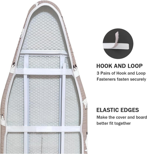Ironing Board Cover and Pad Standard Size 15" x 54",3 Pairs of Hook and Loop Fastener Straps,Elastic Edges,Cotton Iron Board Cover with Scorch Res...