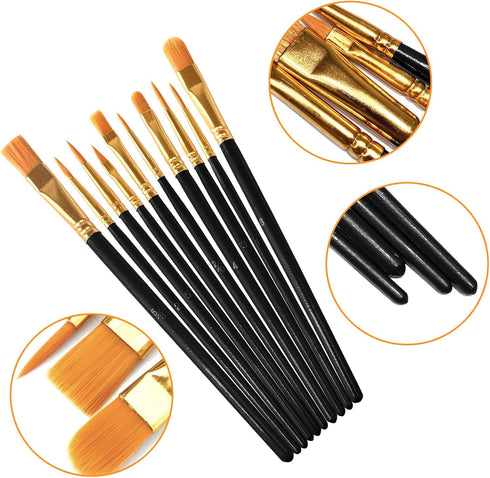 6 Pack 60 Pcs Black Paint Brushes Set, Nylon Hair Detail Brush, Suitable for Painting Studio or School, Oil Brushes, Watercolor Brushes, Artist Br...