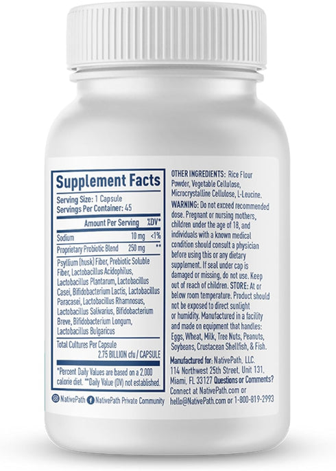 NativePath Daily Probiotic, 10-Strain Custom Blend Probiotics Supplement for Men and Women, 82 Billion CFUs - 45 Count...