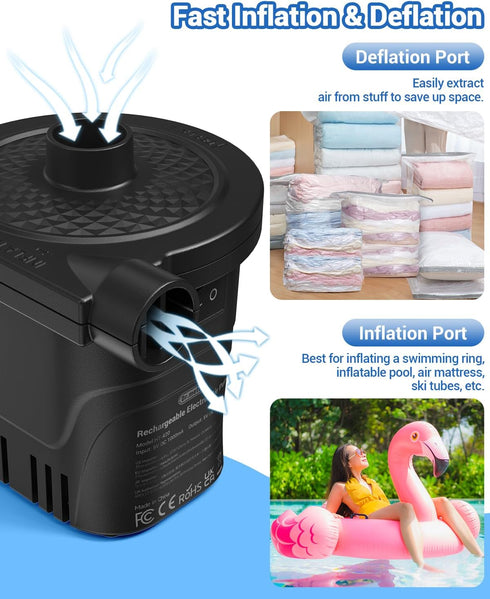 Dr.meter Air Pump for Inflatables, Rechargeable 4000mAh Battery Air Mattress Pump - Portable Quick-Fill Inflator Deflator for Outdoor Camping Infl...