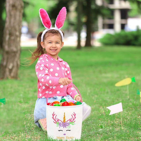 PARTYWIND Easter Baskets for Kids Egg Hunt, Easter Baskets Bag with Handles, Cute Easter Birthday Party Supplies Favors for Boys and Girls (Pink)...