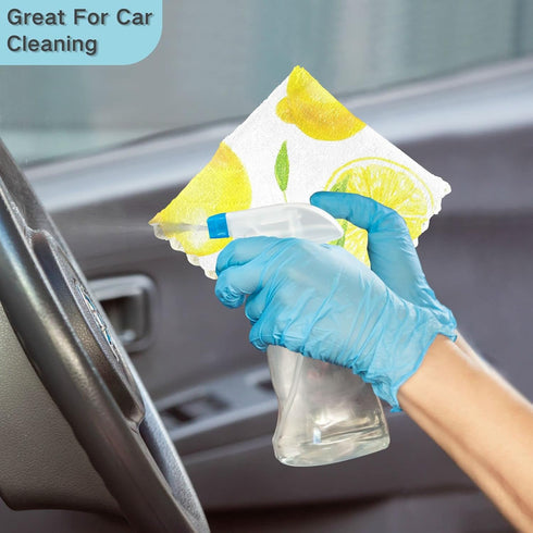 CaTaKu Lemons Leaves Kitchen Dish Cloths, 6 Pack Reusable Dish Rags for Washing Dishes, Microfiber Cleaning Cloths Dish Towels Washcloths for Kitc...