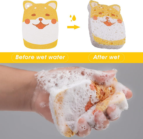Cute Compressed Kitchen Sponges, Non-Scratch 4 Pieces Cellulose Cleaning Sponges Reusable Washing Dish Sponge Degradable Pop up Sponges for Dish G...