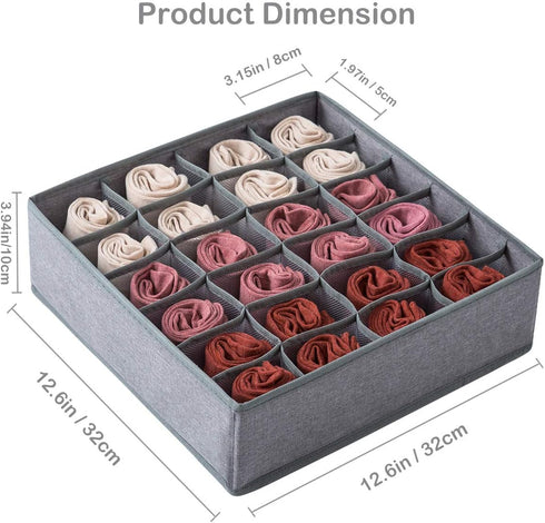 Qozary 2 Pack Socks Underwear Drawer Organizer Divider, 24 Cell or 16 Cell Collapsible Cabinet Closet Organizer Storage Boxes for Clothes, Socks, ...