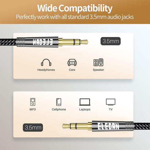 3.5mm AUX Cable 2 Ft/2 Pack (Hi-Fi Sound-Zinc Alloy Case-OD 3.5MM-Ultra Slim&Soft) Auxiliary Stereo Audio Cable Braided 1/8 inch 3.5 mm AUX Cord f...