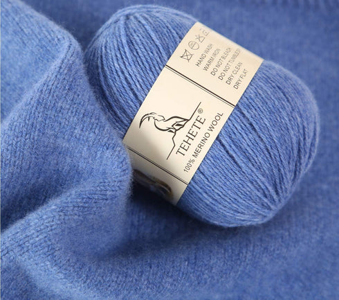 TEHETE 100% Merino Wool Yarn for Knitting 3-Ply Luxury Warm Soft Lightweight Crochet Yarn (Star Blue)...