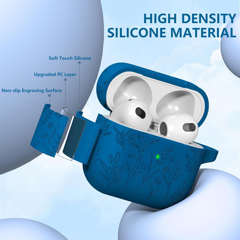 Flower Engraved Case for Apple AirPods 3rd Generation Case 2021, Soft Silicone Protective Case for AirPods 3 Case for Women Airpod Case with Clean...