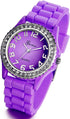Lancardo Ladies Fashion Rhinestones Crystal Watch Women's Purple Platnium Tone Large Round Face Silicone Watch for Christmas...