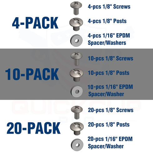 Black Chicago Screws 4, 10 or 20 Pack Kit - 1/8 Inch by QuickClip Pro, Thru-Hole Machine Screw Fasteners with Rubber Washers for Kydex Leather Hol...