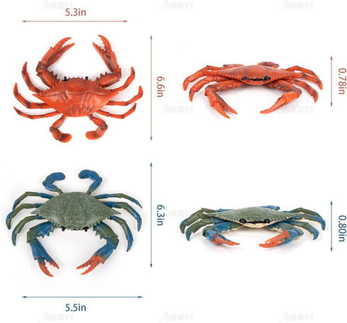 AUEAR, 2 Pack Fake Animal Sea Life Blue Red Crabs Action Figures Ocean Model Ornament for Swim Bath...