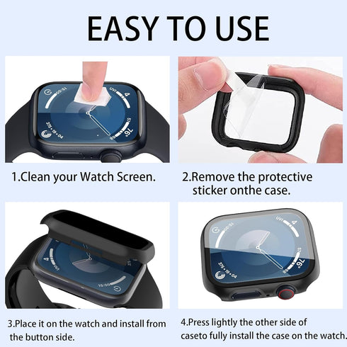 2 Pack Waterproof Case for Apple Watch 45mm Series 9 8 7 with Tempered Glass Screen Protector, Full Protective Hard PC Bumper Case Face Cover for ...