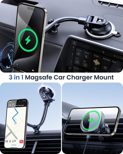 OQTIQ for MagSafe Car Charger, Magnetic Wireless Car Charger Compatible with iPhone 15 14 13 12 Series, 15W Fast Charging Car Phone Mount for Wind...