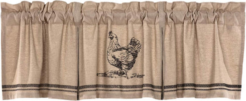 VHC Brands Sawyer Mill Charcoal Valance Curtain Farmhouse Country Chicken Cotton Gray and Tan for Kitchen Window 20x72...