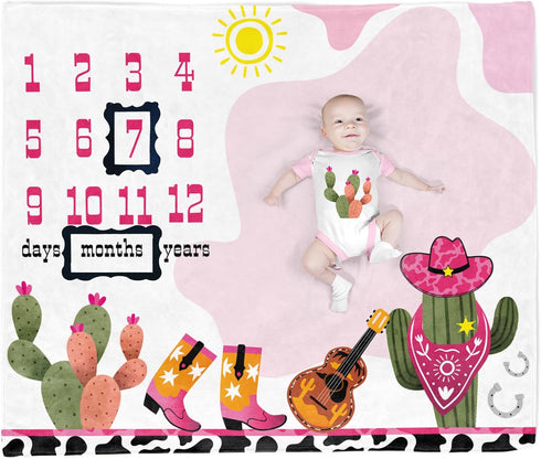 Cow Girl Baby Stuff, Baby Monthly Milestone Stuff for Newborn Baby Photo Taken - Baby Age Blanket with 2 Frame...