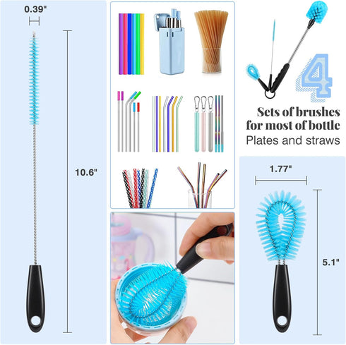Water Bottle Brush Set, Long Handle 3-in-1 Stainless Steel Water Bottle Scrubbing Brush, Cleaning For Narrow Neck Bottles, Sport Bottles, Baby Bot...