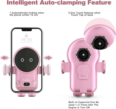 Wireless Car Charger, 15W Auto-Clamping Car Charger Mount, Air Vent Car Charging Holder for iPhone 14/14 Pro/13/13 Pro /12/12 Pro/ 11/11 Pro/Xr/Xs...