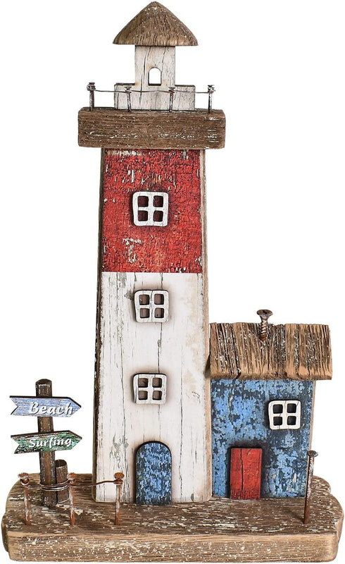 Decorative Lighthouse for Home Decor, 10.16" H Rustic Wood Light House Sculpture Figurine Tabletop Centerpiece Nautical Beach Decorations for Livi...