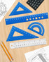 Triangular Ruler Set, 4+1Pieces Aluminum Alloy Ruler, Metal Drafting Ruler, Geometric Protractor for Student, School Office Supplies (Sky blue, 20...