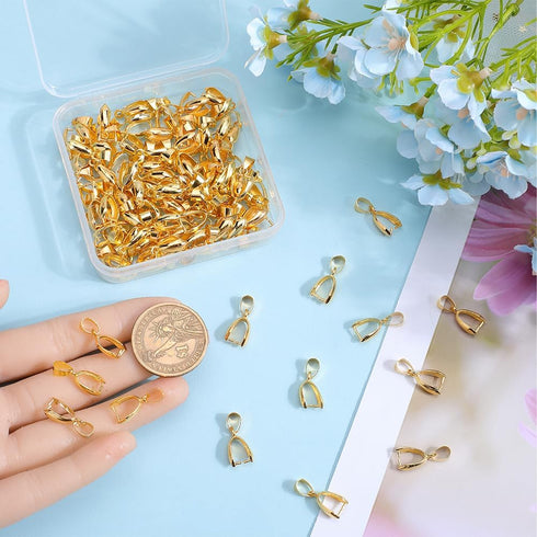 1 Box 100Pcs Pinch Bails Metal Pinch Clip Bail Clasp Dangle Bead Necklace Pendant Connector Brass Pinch Clasp Findings for Jewelry Making Clasps S...