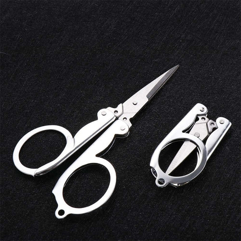 Silver Folding Scissors Office Supplies Embroidery Foldable Pocket Stainless Steel Mini Fishing Scissors Handmade Crafts Scissors Cutting and Meas...