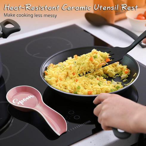 Ceramic Spoon Rest for Stove Top, DAYYET Large Spoon Holder, Spoon Rest for Kitchen Counter, Utensil Rest for Ladles, Spatula, Tong, Pink Kitchen ...