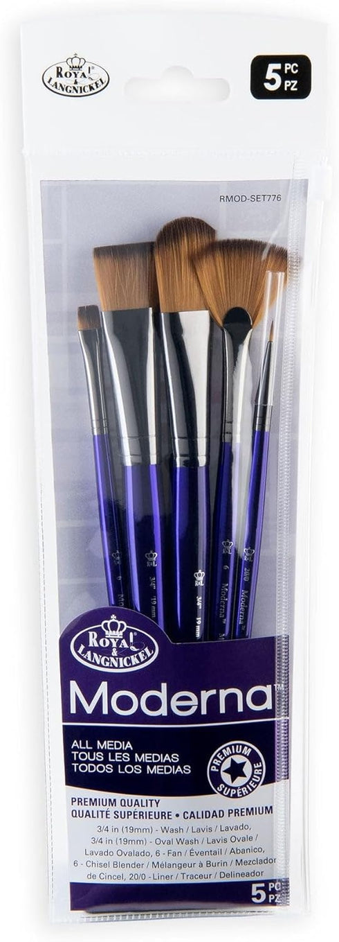 Royal & Langnickel Moderna, 5pc Oval Wash & Blender Brush Set for All Painting Mediums, Includes - Oval Wash, Blender, Fan & Liner Brushes Purple...
