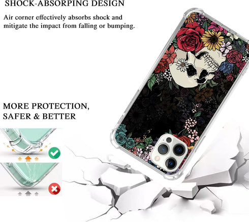 Floral Skull Case Compatible with iPhone 15 Pro Max, Sugar Skull and Flowers Case for iPhone 15 Pro Max, Unique Trendy TPU Bumper Cover Case...