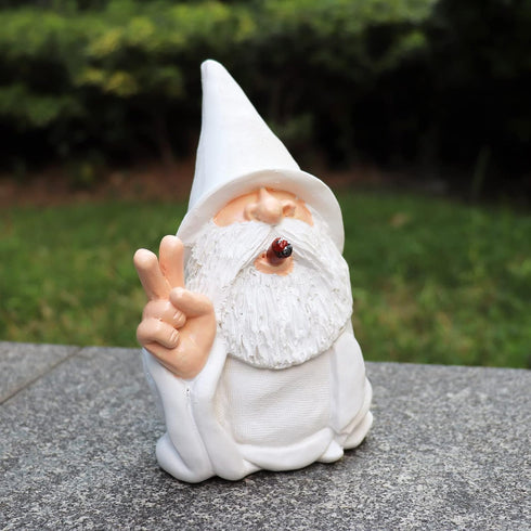 Garden Gnome, Wizard Gnome 3D Dwarves, Polyresin Outdoor Sculpture Victory Gesture Gnome Statue Garden Figurine Art Garden Decoration for Lawn Yar...