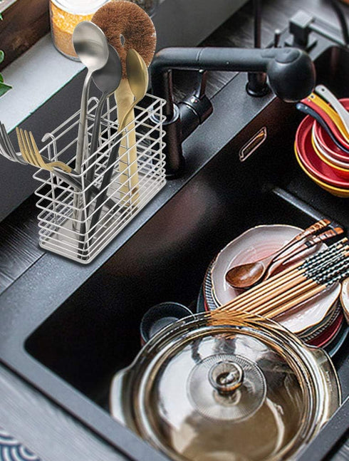 Utensil Drying Rack/Chopsticks/Spoon/Fork/Knife Drainer Basket Flatware Storage Drainer,2 Divided Compartments, Sturdy 304 Stainless Steel, Rust P...