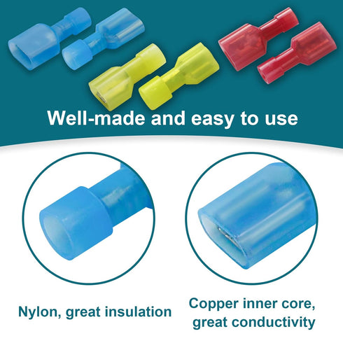 160PCS Spade Connector Kit, 22-10AWG Quick Disconnect Wire Connectors, Nylon Insulated Spade Terminal Connectors Male and Female...