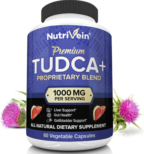 Nutrivein TUDCA+ Liver Support Supplement 1000mg - Liver Detox and Cleanse for Liver Health - 30 Day Supply (60 Capsules, Two Daily)...