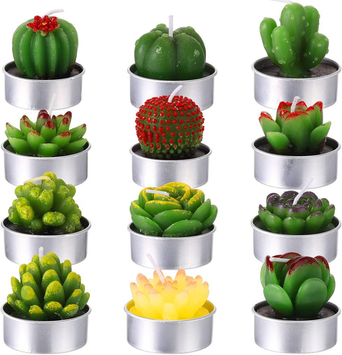 12 Pieces Cactus Tealight Candles Handmade Delicate Succulent Cactus Candles for Party Wedding Spa Home Decoration Gifts(Chic Style)...