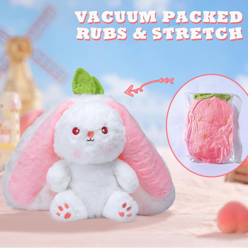 MIAODAM Bunny Stuffed Animal Reversible Cuddle Bunny Stuffed,Strawberry Bunny Transformed Rabbit Plush Zipper,Carrot That Turns Into Ears Bunnies ...